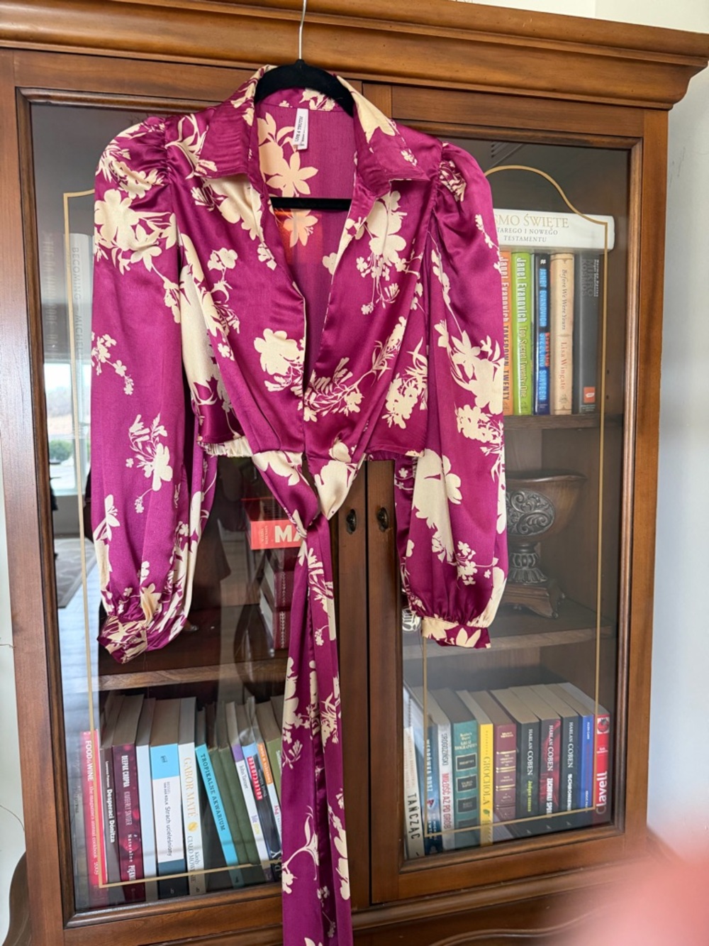 Live 4 Truth Magenta and Cream Floral Wrap Blouse